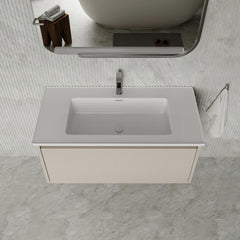 Amelia 1000mm Cream White Wall Hung Vanity Unit with Fluted Front & Ceramic Basin