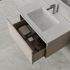 Amelia 800mm Cream White Wall Hung Vanity Unit with Fluted Front & Ceramic Basin
