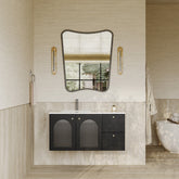 Eden matt black vanity unit with fluted glass doors and stone basin 1000mm