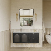 Eden matt black vanity unit with fluted glass doors and stone basin 1200mm