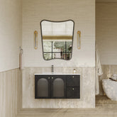 Eden matt black vanity unit with fluted glass doors and stone basin 900mm