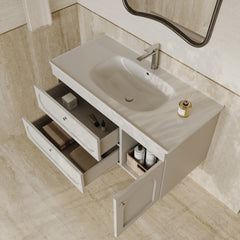 Jolene matt white vanity unit with ceramic basin and storage drawers 1000mm