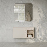 Sicilia Matt Warm White 1000mm Bathroom Vanity Unit with Ceramic Basin, drawer and open shelf