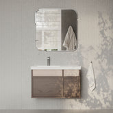 Stanley walnut wall-mounted vanity unit with ceramic basin 800mm, modern minimalist bathroom cabinet with soft-close drawers