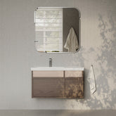 Stanley walnut wall-mounted vanity unit with ceramic basin 900mm, modern minimalist bathroom cabinet with soft-close drawers