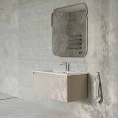 Amelia 1000mm Cream White Wall Hung Vanity Unit with Fluted Front & Ceramic Basin