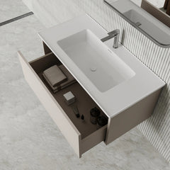 Amelia 1000mm Cream White Wall Hung Vanity Unit with Fluted Front & Ceramic Basin