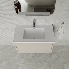 Amelia 800mm Cream White Wall Hung Vanity Unit with Fluted Front & Ceramic Basin