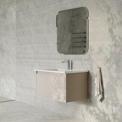 Amelia 800mm Cream White Wall Hung Vanity Unit with Fluted Front & Ceramic Basin