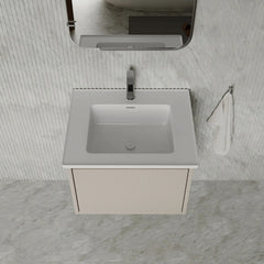 Amelia 600mm Cream White Wall Hung Vanity Unit with Fluted Front & Ceramic Basin