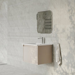 Amelia 600mm Cream White Wall Hung Vanity Unit with Fluted Front & Ceramic Basin