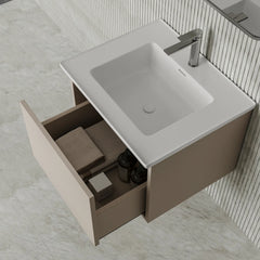 Amelia 600mm Cream White Wall Hung Vanity Unit with Fluted Front & Ceramic Basin