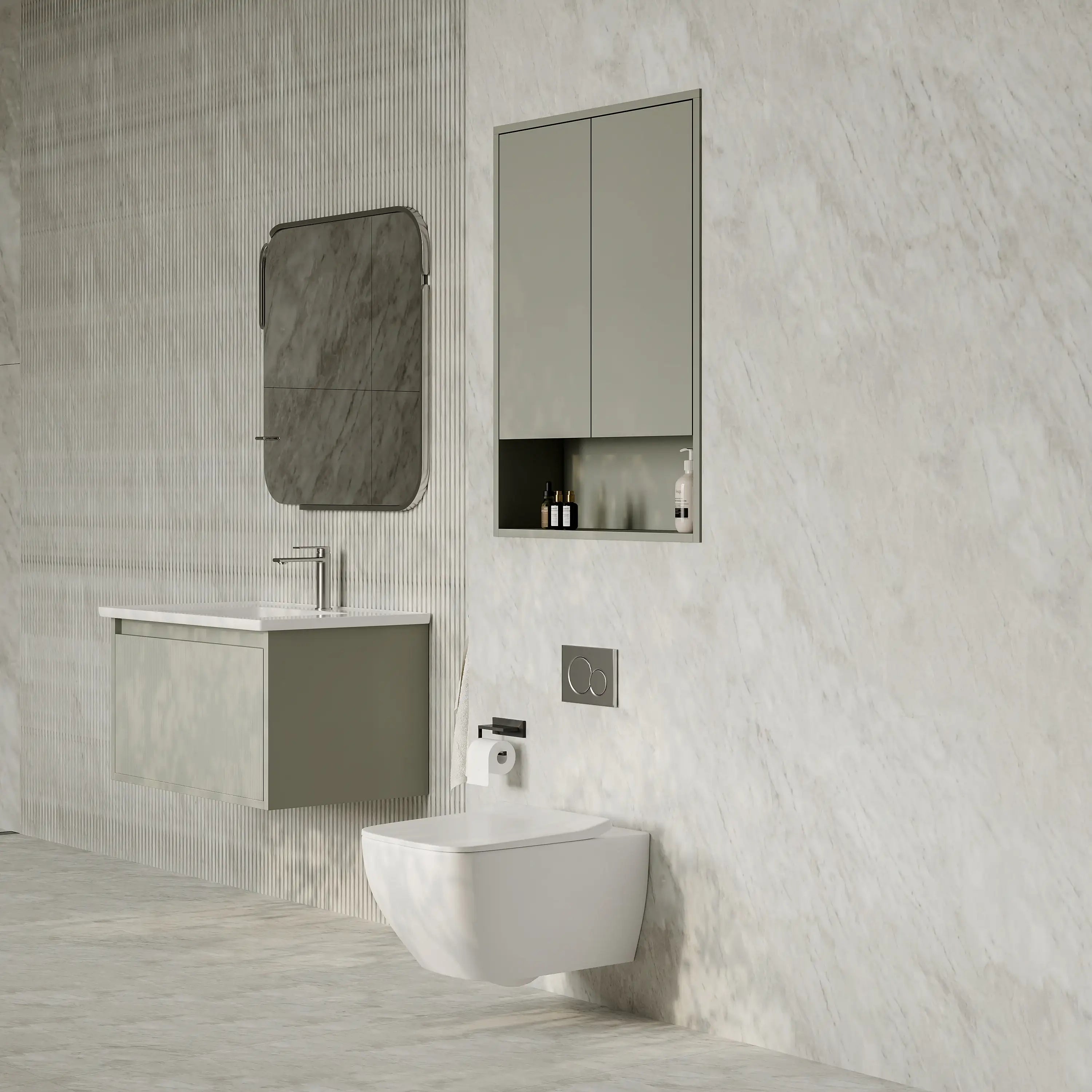 Luna Wall-Mounted Bathroom Storage Cabinet with Open Shelf | Green, Dark Grey or White