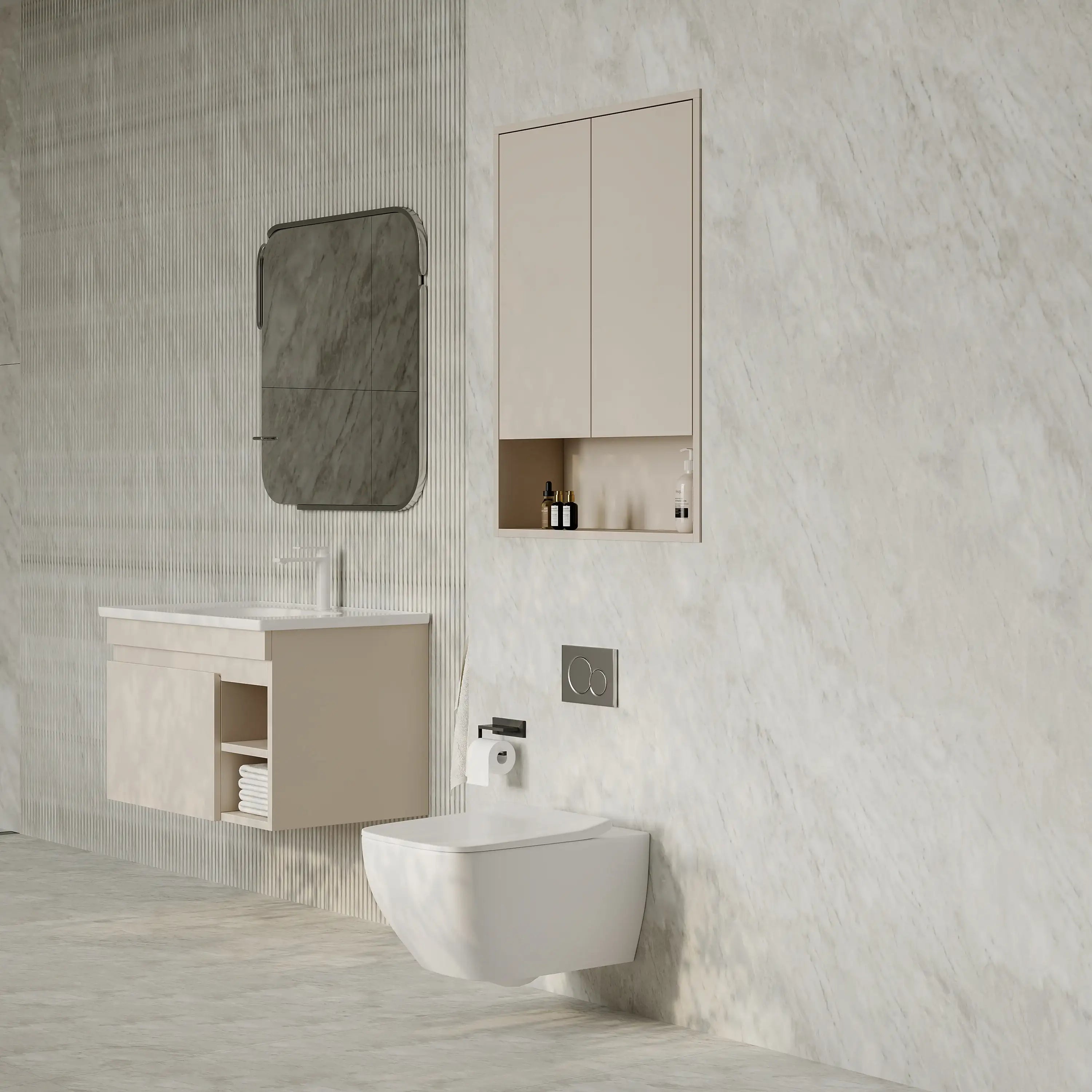 Luna Wall-Mounted Bathroom Storage Cabinet with Open Shelf | Green, Dark Grey or White