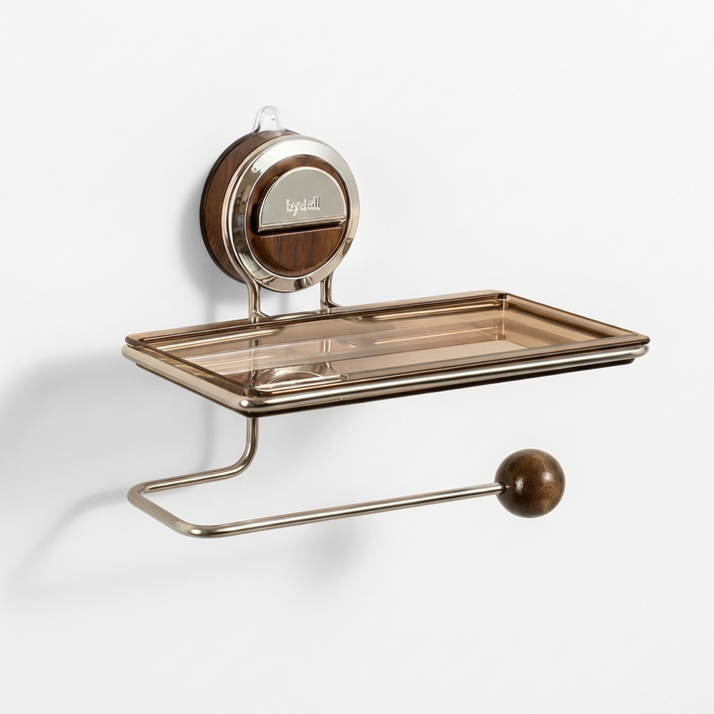 Walnut Toilet Roll Holder with Shelf | Wall Mounted