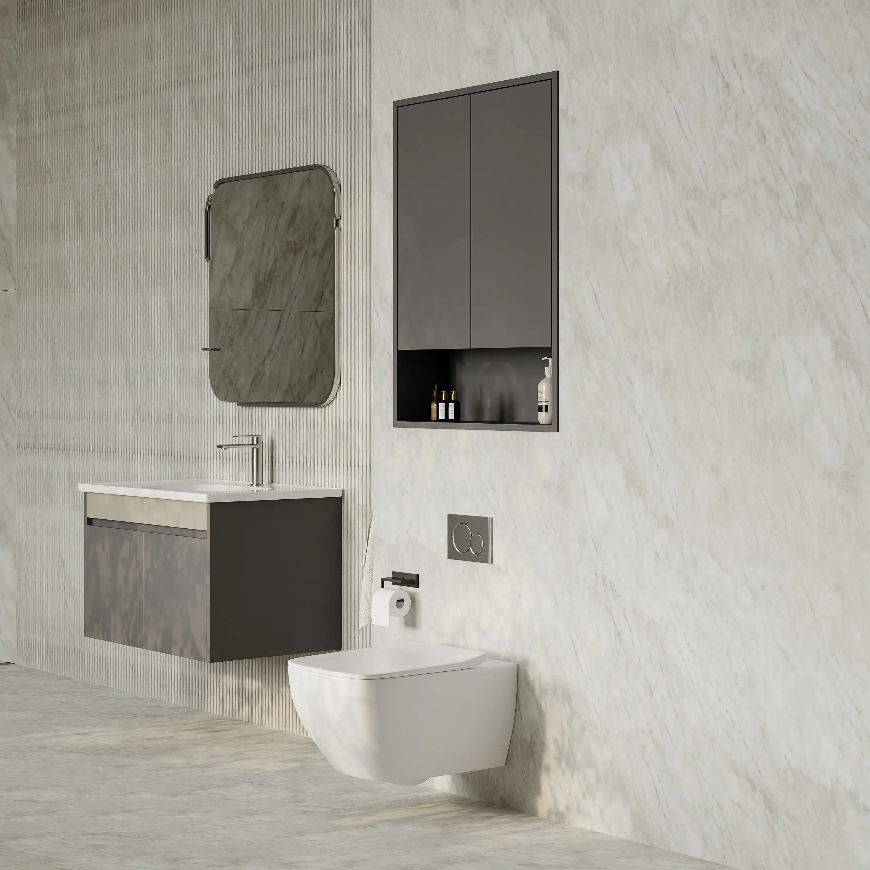 Luna Wall-Mounted Bathroom Storage Cabinet with Open Shelf | Green, Dark Grey or White