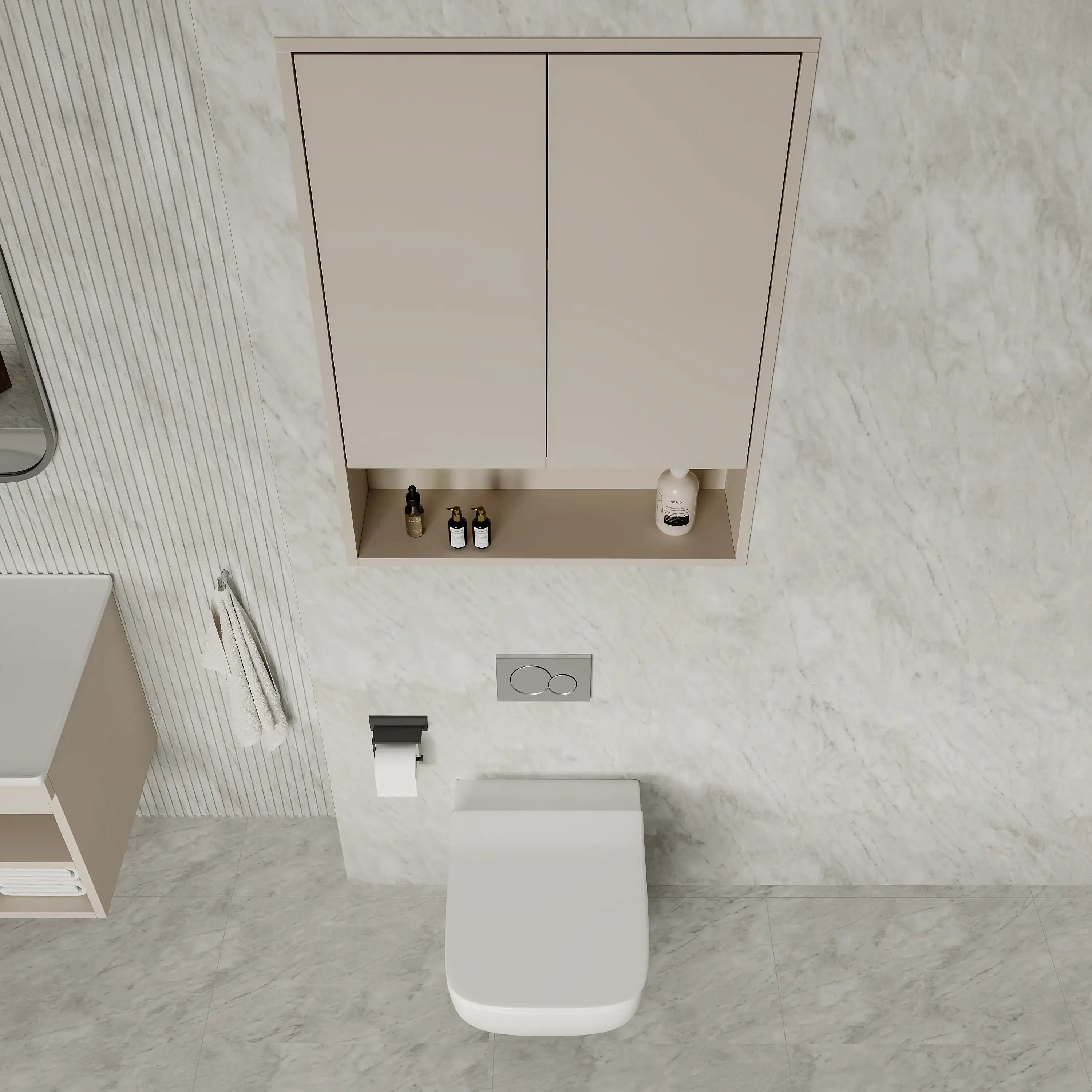 Luna Wall-Mounted Bathroom Storage Cabinet with Open Shelf | Green, Dark Grey or White