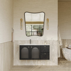 Eden matt black vanity unit with fluted glass doors and stone basin 1000mm