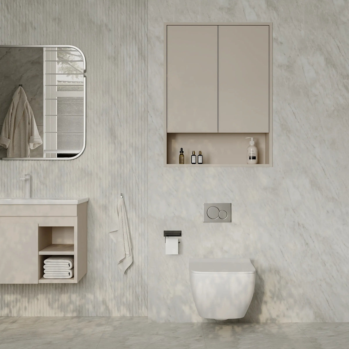 Luna Wall-Mounted Bathroom Storage Cabinet with Open Shelf | Green, Dark Grey or White