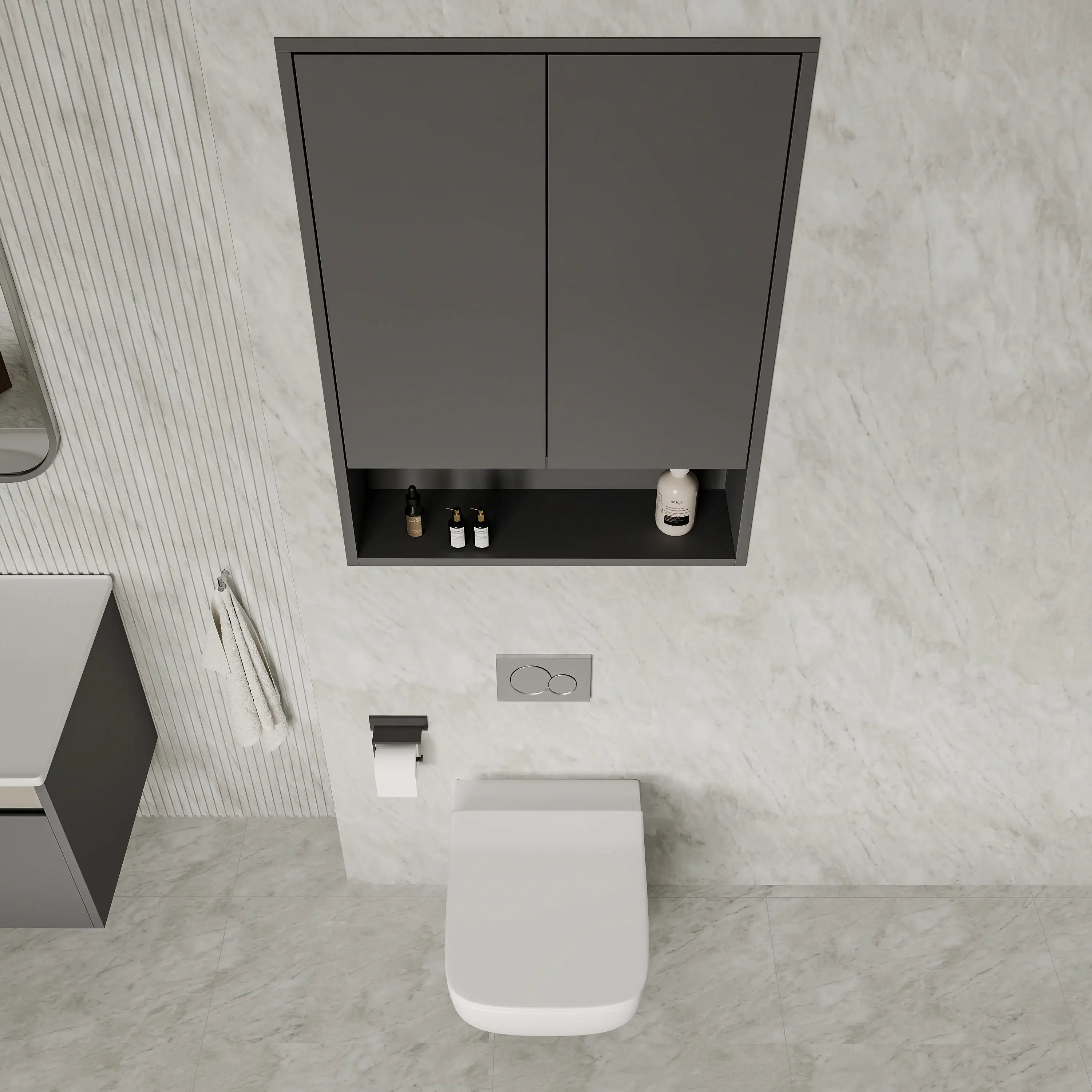 Luna Wall-Mounted Bathroom Storage Cabinet with Open Shelf | Green, Dark Grey or White