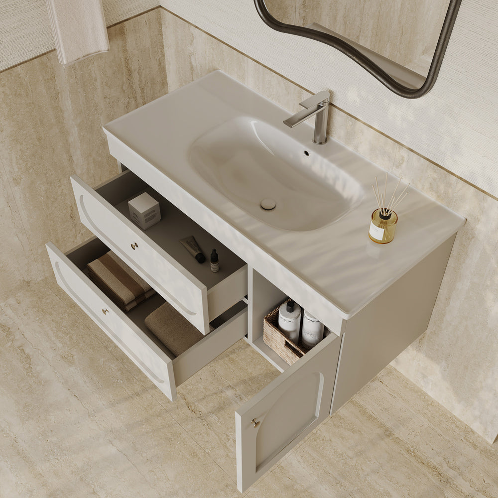 Jolene matt white vanity unit with ceramic basin and storage drawers 1000mm