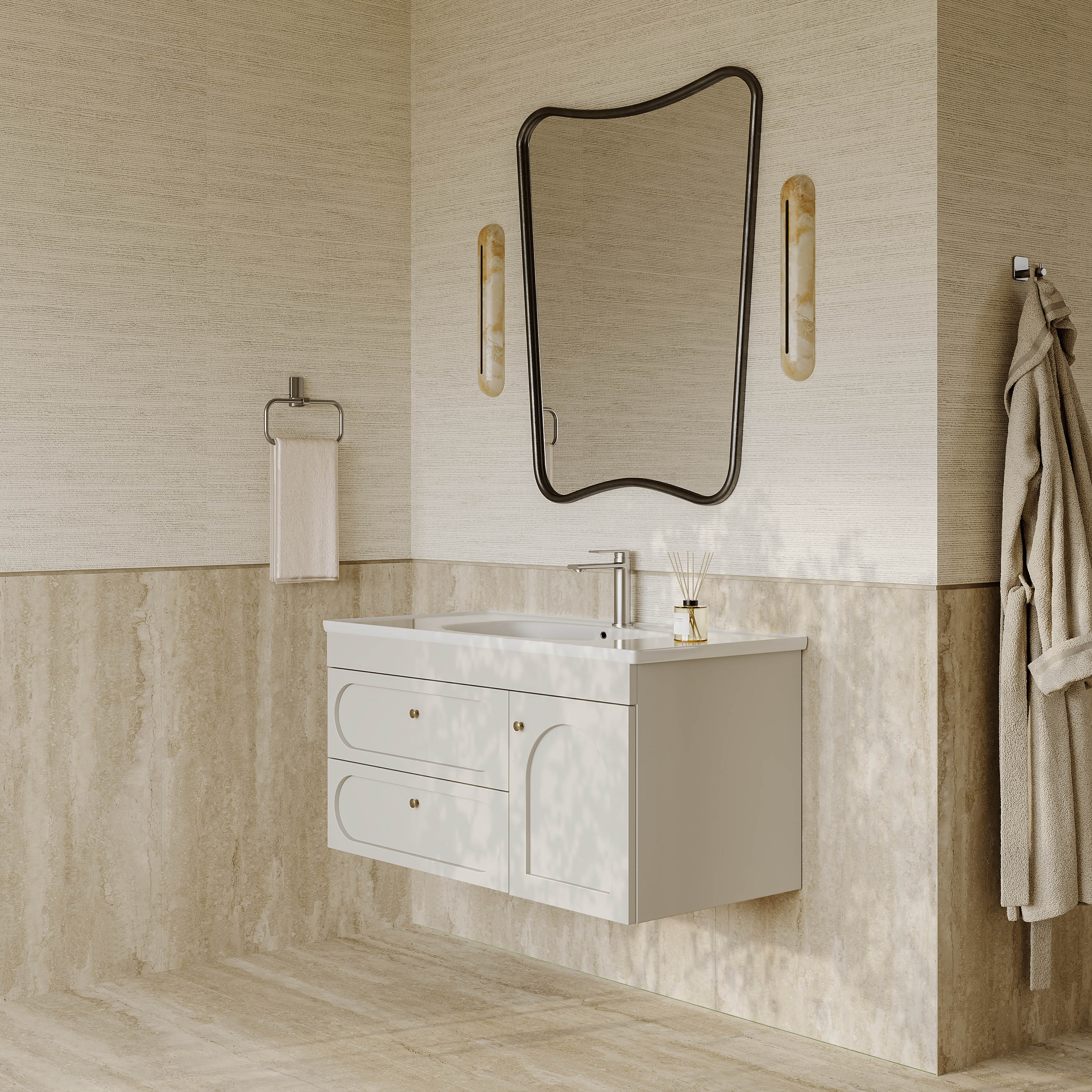 Jolene matt white vanity unit with ceramic basin and storage drawers 1000mm
