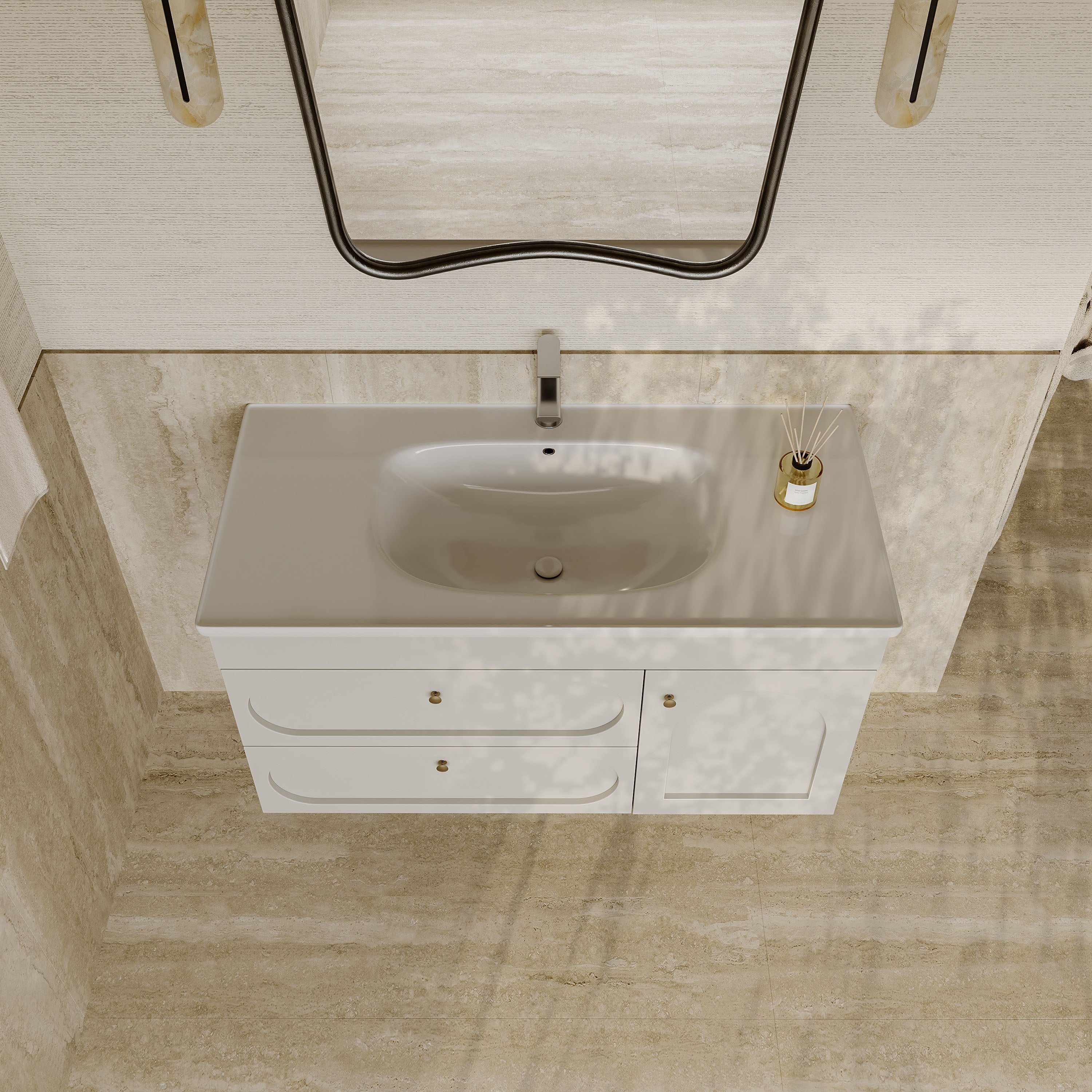 Jolene matt white vanity unit with ceramic basin and storage drawers 1000mm