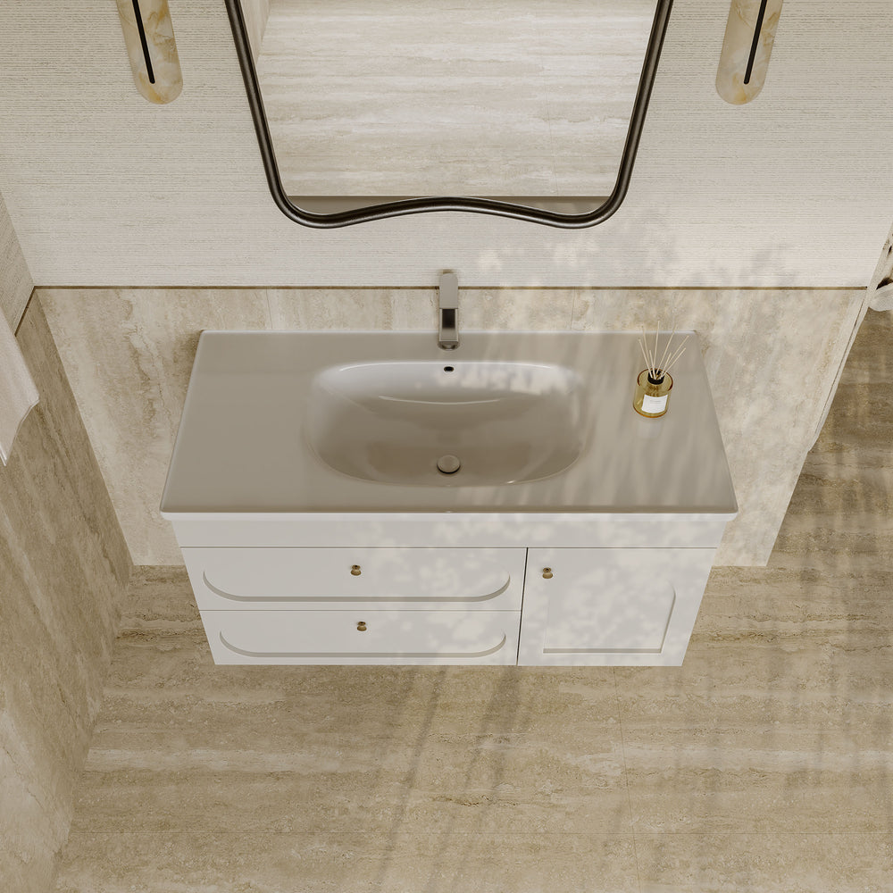 Jolene matt white vanity unit with ceramic basin and storage drawers 1000mm