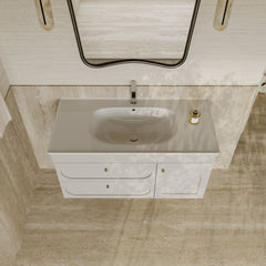 Jolene matt white vanity unit with ceramic basin and storage drawers 1000mm