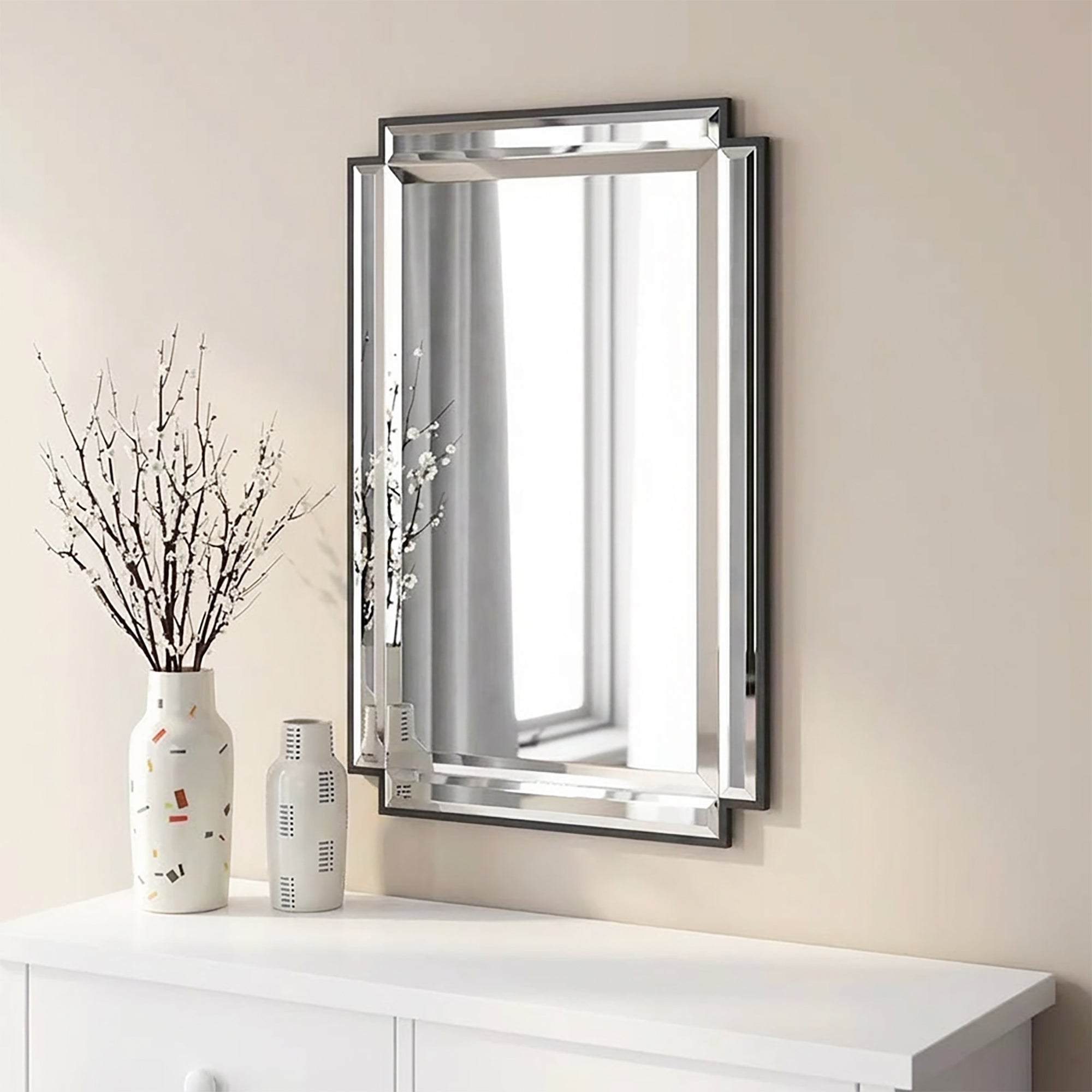 Rectangular Bevelled Mirror 600x900mm with Matt Black Frame | Wall Mounted