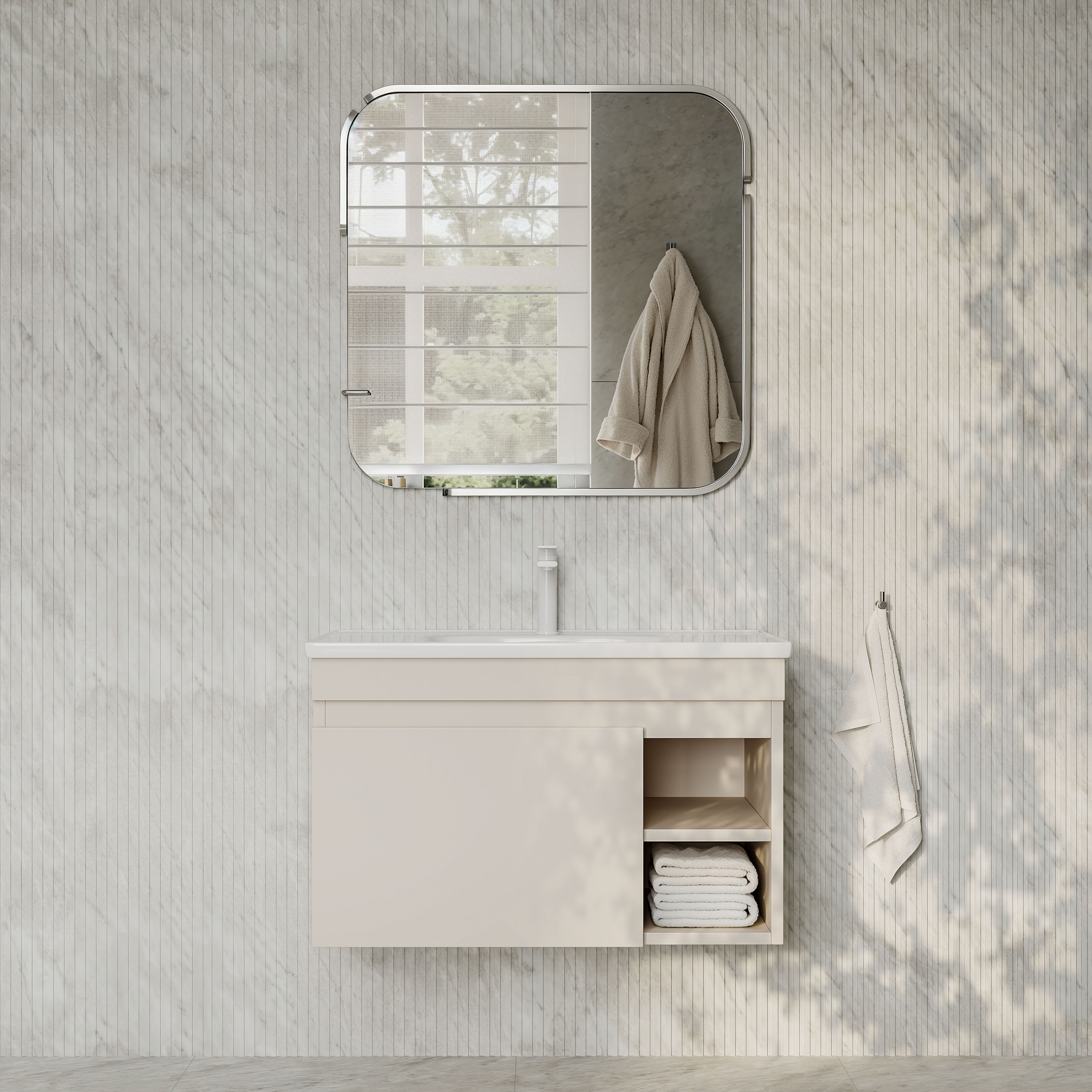 Sicilia Matt Warm White Bathroom Vanity Unit with Ceramic Basin 800mm