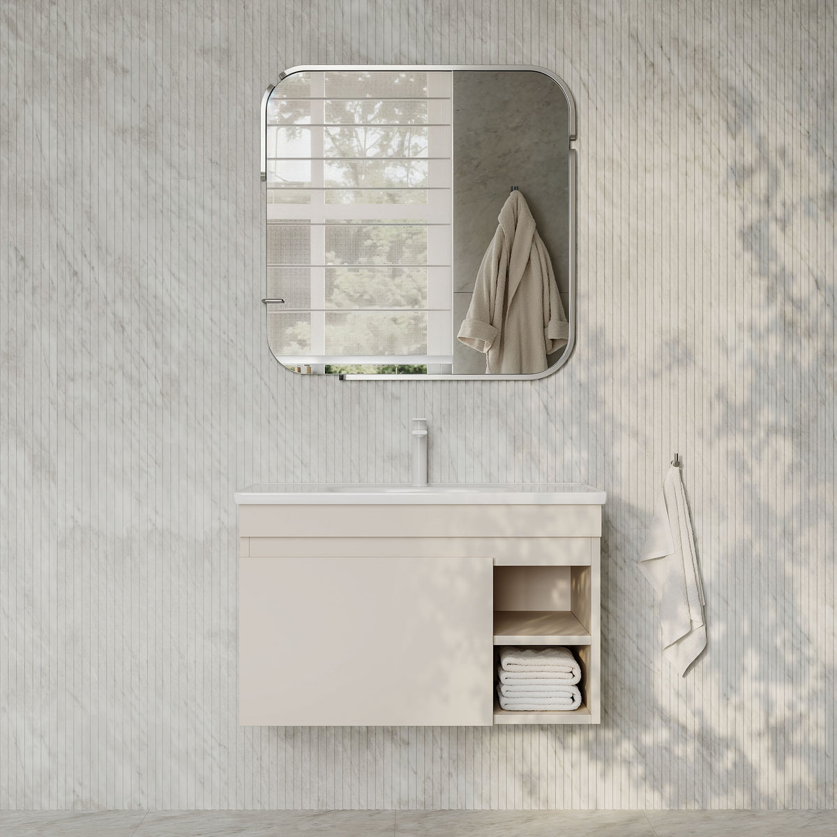 Sicilia Matt Warm White Bathroom Vanity Unit with Ceramic Basin 800mm