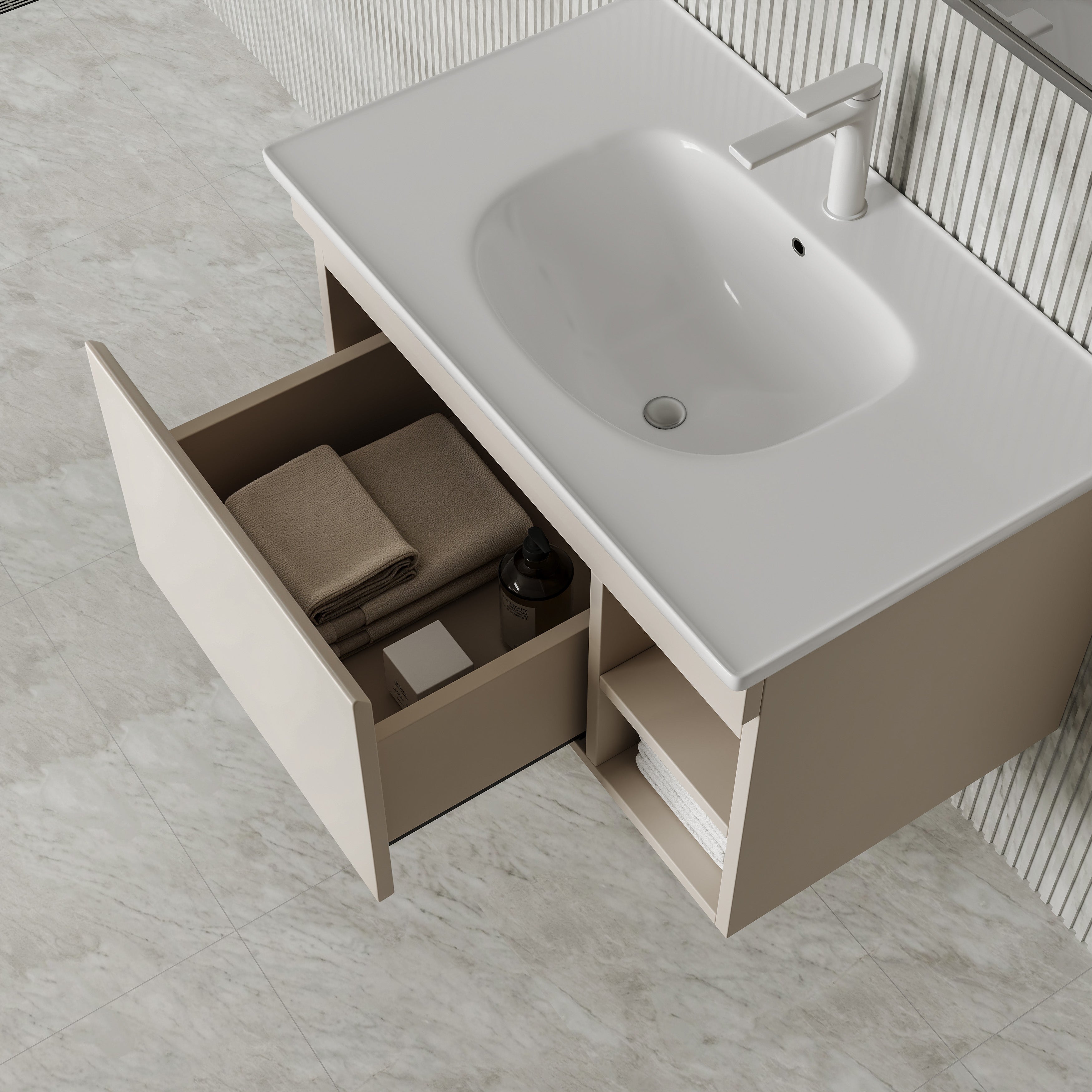Sicilia Matt Warm White Bathroom Vanity Unit with Ceramic Basin 800mm