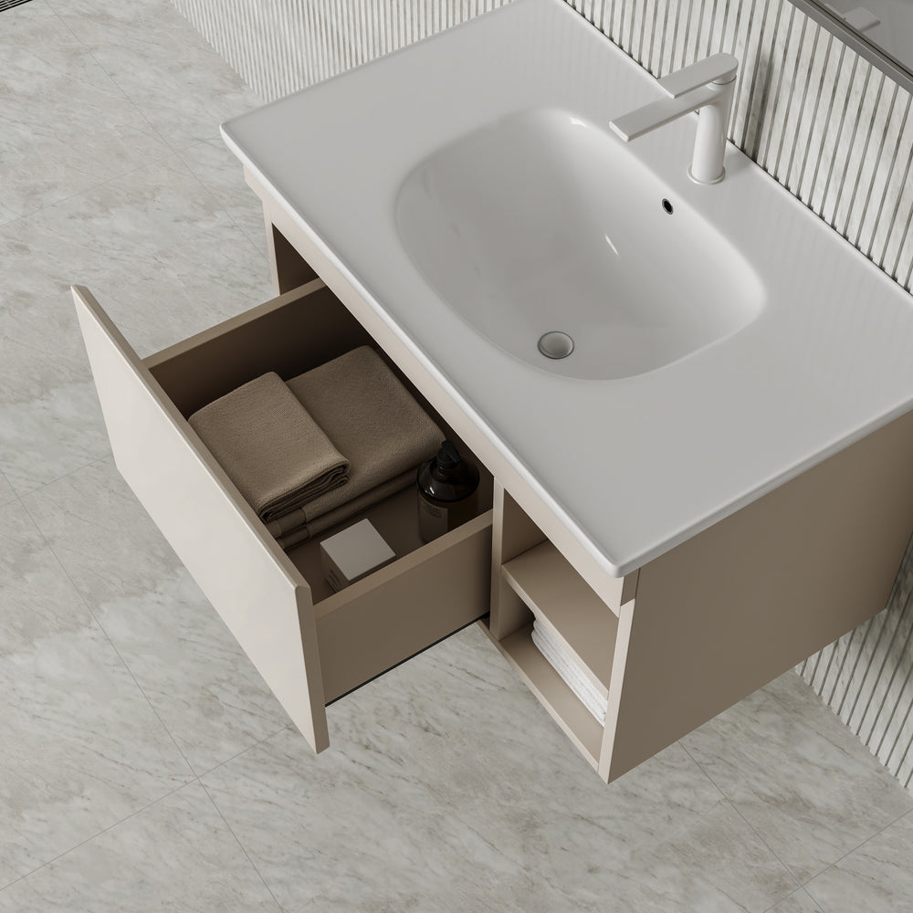 Sicilia Matt Warm White Bathroom Vanity Unit with Ceramic Basin 800mm