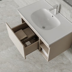 Sicilia Matt Warm White Bathroom Vanity Unit with Ceramic Basin 800mm