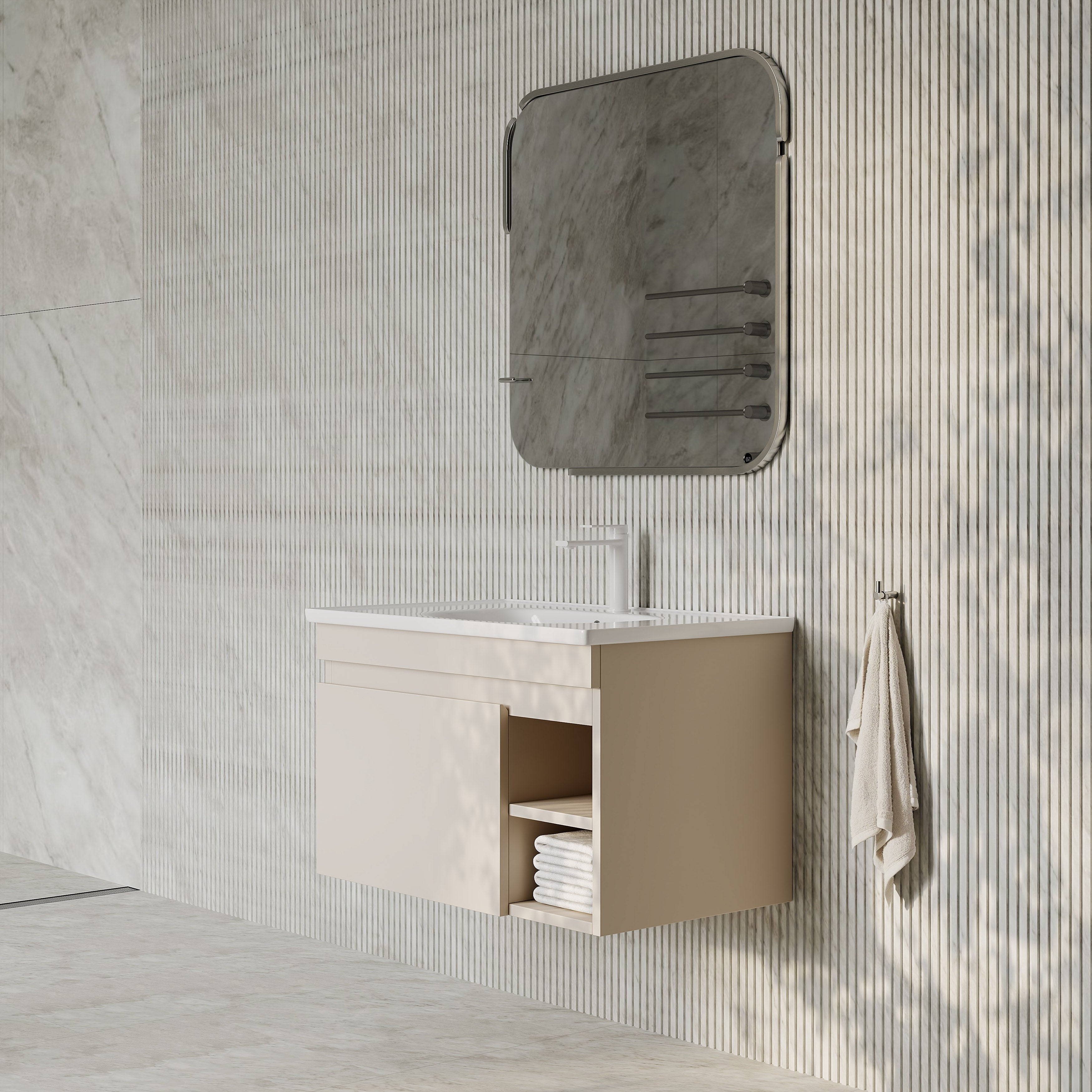 Sicilia Matt Warm White Bathroom Vanity Unit with Ceramic Basin 800mm