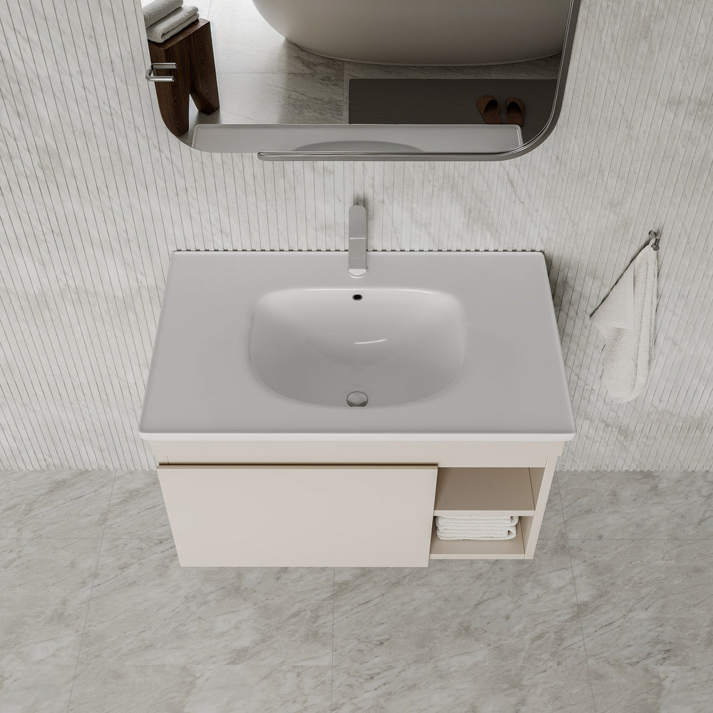 Sicilia Matt Warm White Bathroom Vanity Unit with Ceramic Basin 800mm